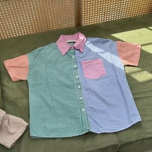 Lisa Says Gah Chris Top Button Down Short Sleeved Multicolor Size Small